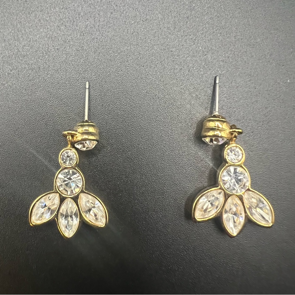 Monet Signed Rhinestone and Gold Tone Dangle Earrings